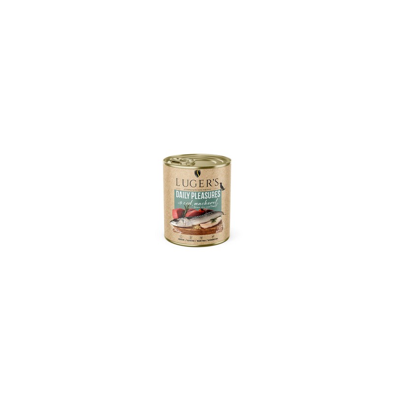 Lugers Daily Pleasures Natvoer voor Honden met Kabeljauw, Makreel, Tomaat en Bruine Rijst 800g Lugers Daily Pleasures Natvoer voor Honden met Kabeljauw, Makreel, Tomaat en Bruine Rijst 800g